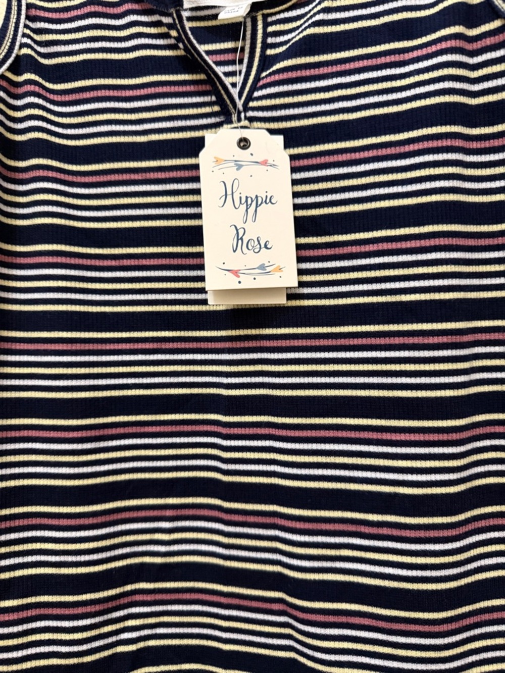 Hippie Rose Navy, White & Pink Striped Ribbed Tank - Picture 3 of 4